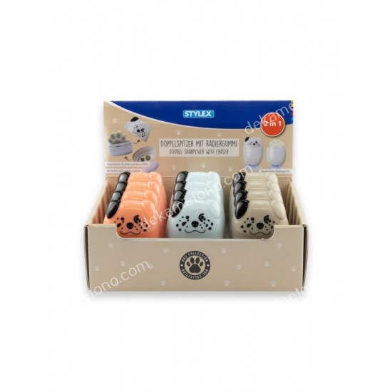 ξυστρα διπλη και γομα dog collection 3 χρωματα και σχεδια stylex 02.17.0029