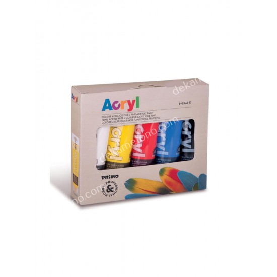 ακρυλικα χρωματα σε σετ σωληναριο 75ml 5 χρωματα primo 07.00.0589